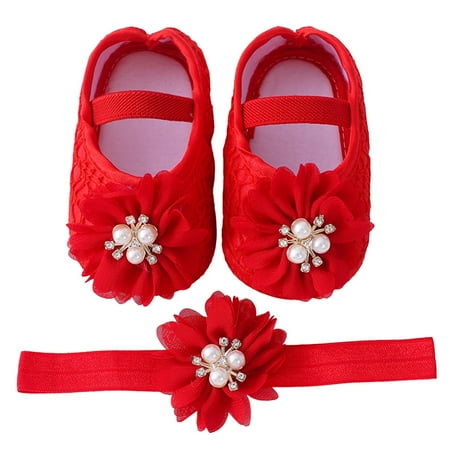 

Child Shoes With Hair Band Fashion Soft Soled Toddler Shoes Versatile Dress Flower Princess Shoes Baby Daily Footwear Casual First Walking