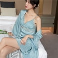 thumbnail image 2 of Pijama sexy de primavera y verano para mujer, camisón fino de seda helada con almohadilla para el pecho, camisón con tirantes, conjunto de dos piezas, ropa de belleza para el hogar, 2 of 6