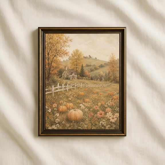Vintage Pumpkin Patch Cottage Wall Art Print