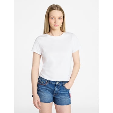 No Boundaries Cropped Cotton Tee with Short Sleeves, Women’s XXS-XXL
