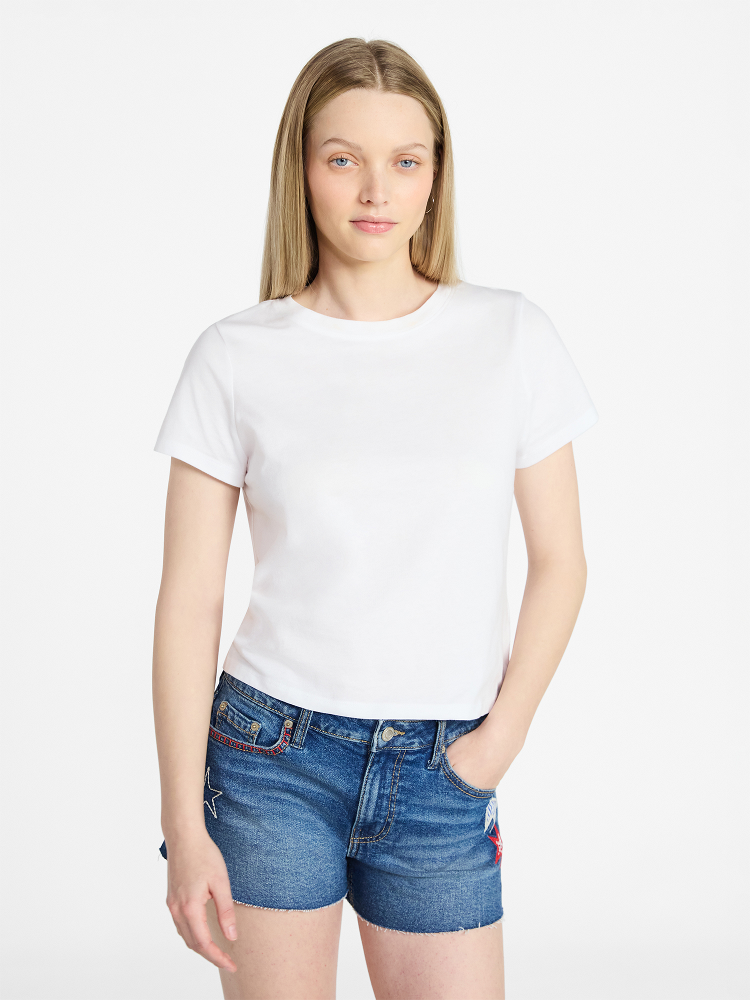 No Boundaries Cropped Cotton Tee with Short Sleeves, Women’s XXS-XXL