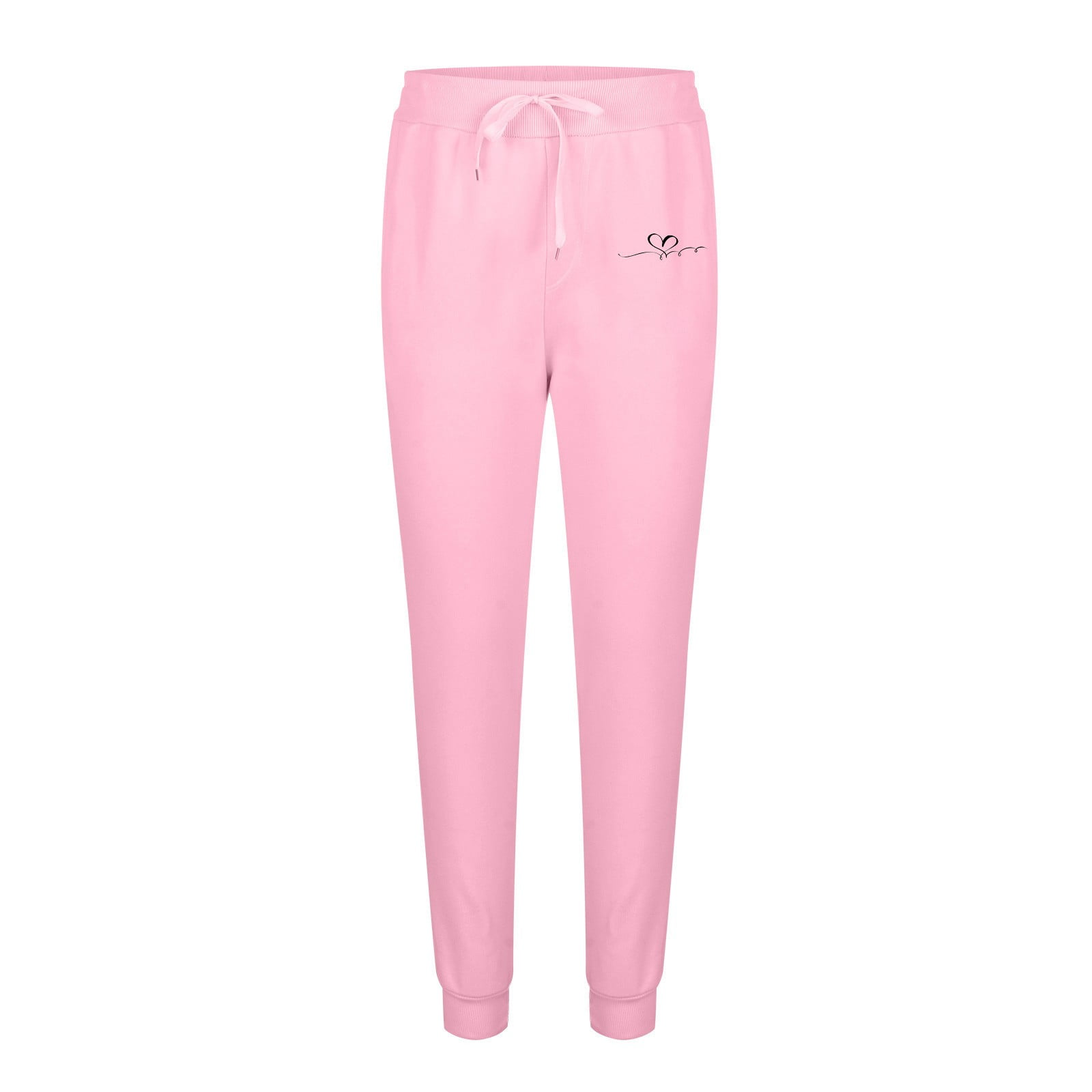 Jogger Sets for Women 2 Piece Baggy Fit Funny Heart Print Track Suits Soft Solid Color Sweatsuits Set with Pockets