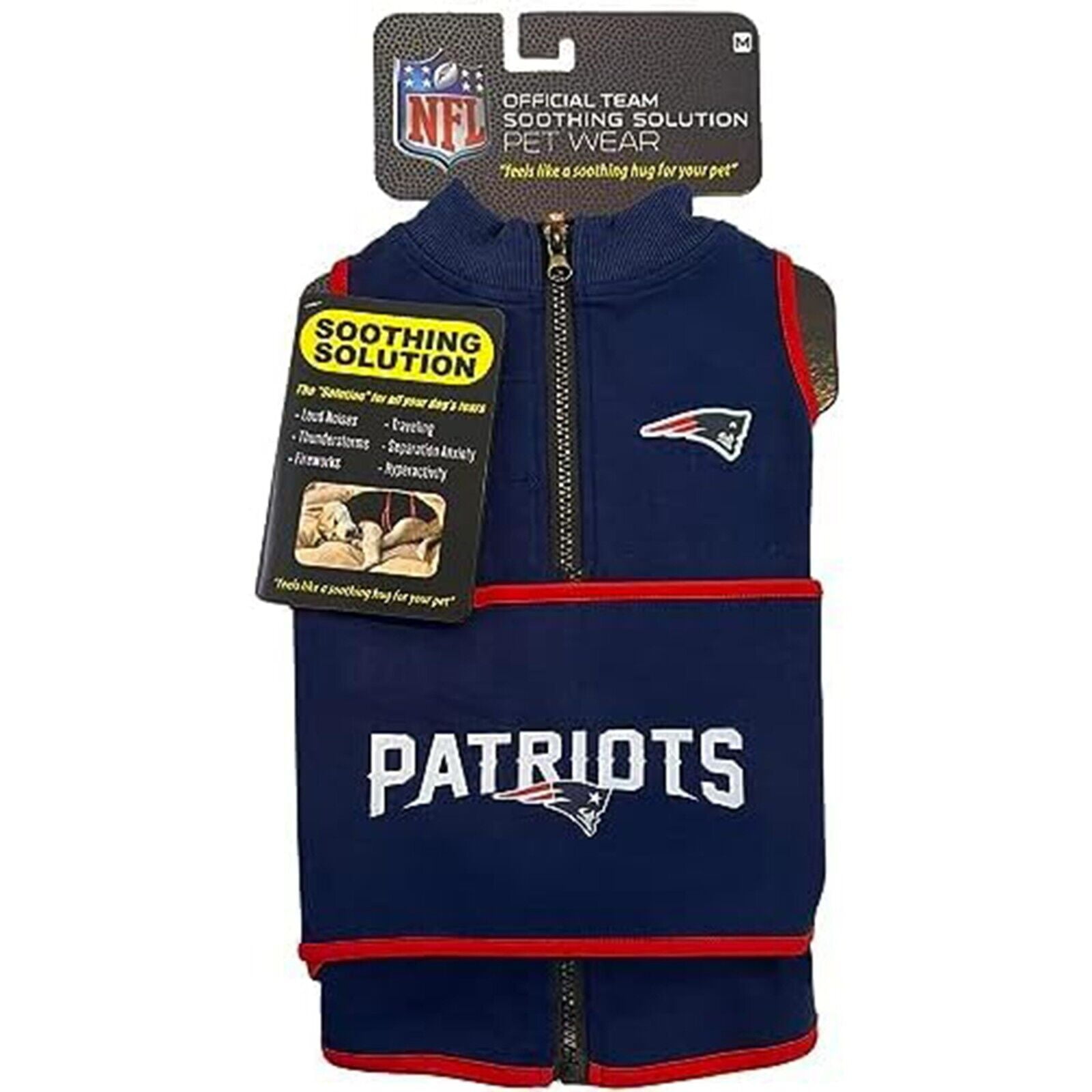 Pets First NFL New England Patriots Dog Anxiety Calming Shirt Soothing Solution Vest, Dogs & Cats Keeps Dogs Calm & Feeling Safe, Relaxing Jacket, Medium