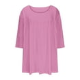 thumbnail image 6 of Wyobmus Women Plus Size Summer 3/4 Sleeve Shirt Solid Color Crew Neck Pleated T-Shirt Loose Fit Flowy Shirt 2025 Fashion Clothes L-5Xl Pink, 6 of 6