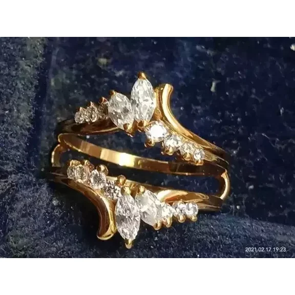 Plated Gold Yellow 14K Ring Guard Wrap Enhancer Moissanite White Cut Marquise Ct 2
