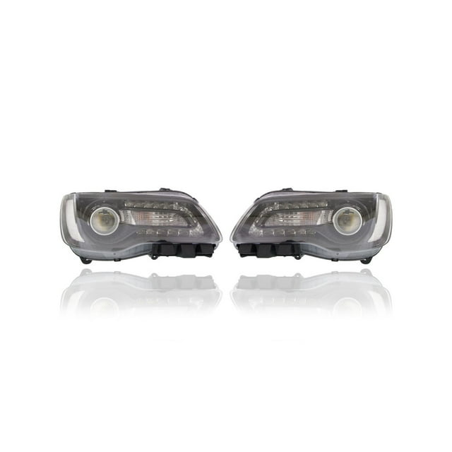 Headlight Assembly - Compatible/Replacement for '15-17 Chrysler 300 Sedan S/AWD/Limited/C/Platinum-Only - Halogen Black Bezel - Pair, Left Driver + Right Passenger Set - 68214382AD, 68214383AD