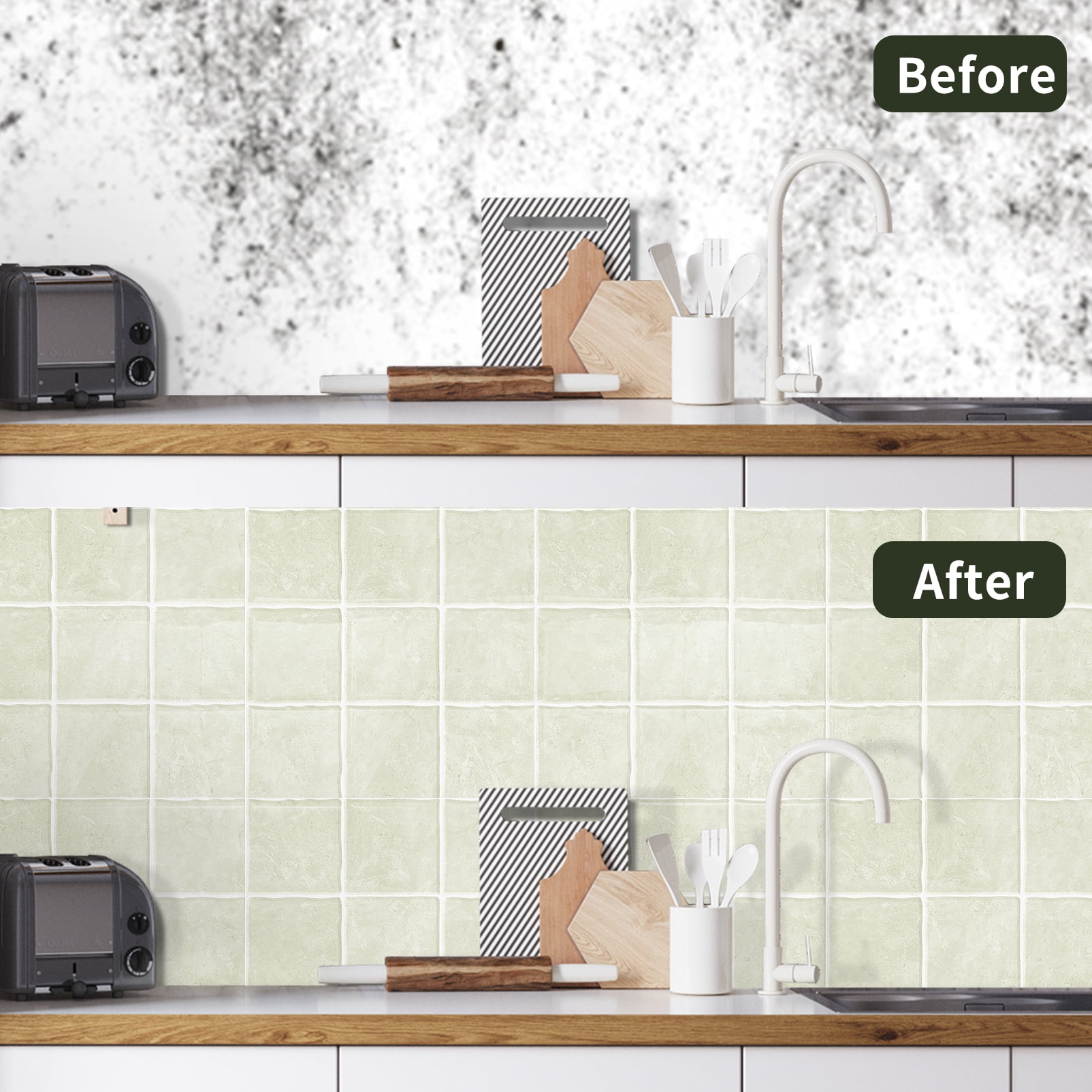 DEWOO Peel and Stick Tile Backsplash, 12”×12”Stick on Backsplash for Kitchen, Self Adhesive Tile Stickers for Kitchen Backsplash and Bathroom(10 Sheets)