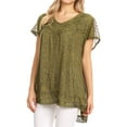 thumbnail image 4 of Sakkas Charolette Embroidery And Seqiun Accents Blouse - Army Green - Plus Size, 4 of 6