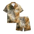 thumbnail image 4 of Mens 2 Pieces Set Texture Print Short Sleeve Shirt and Shorts Resort Wear Summer Vacation Beach Matching Outfits, 4 of 6
