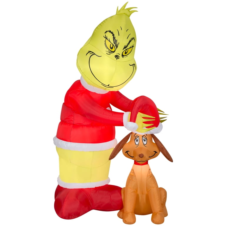 Airblown Animated Grinch Putting Santa Hat on Max 35