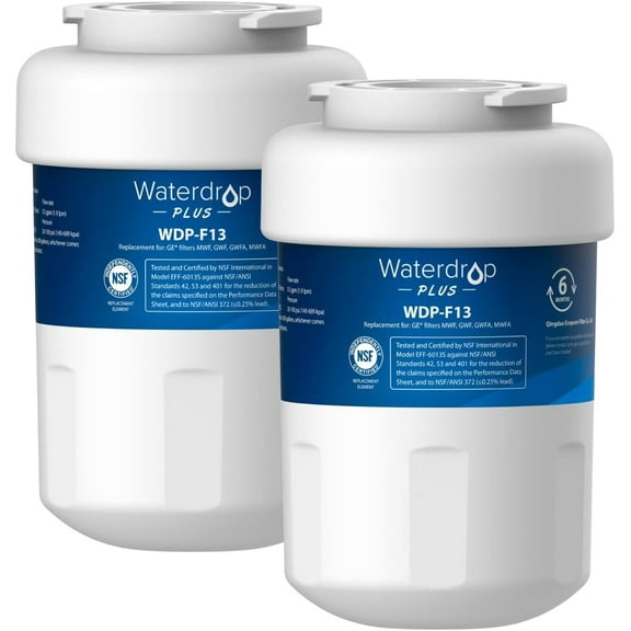 Waterdrop NSF 401&53&42 Certified Refrigerator Water Filter, Replacement for GE® MWF, MWFP, MWFA, GWF, GWFA, SmartWater, Kenmore 9991, 46-9991, 469991, 2 Pack