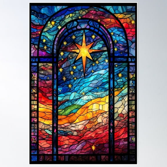 Stained Glass Stars Poster Wall Art, Modern Wall Decor For Living Room Bedroom, 8x12 UNFRAMED