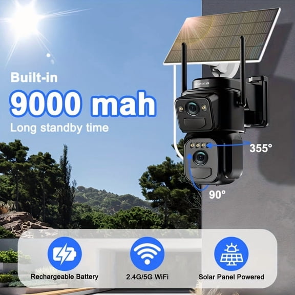 IP66 Waterproof 2K WiFi CCTV Camera with Solar Panel & Battery - 10x Zoom, 360ยฐ View, Low-Power, Spotlight Alarm, Motion Detection, Color Night Vision, Two-Way Audio