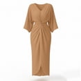 thumbnail image 5 of Aimik Women's V-Neck Short Sleeve Twist Front Slit Midi Dress Ruched Bodycon Elegant Evening Cocktail Dress, 5 of 5