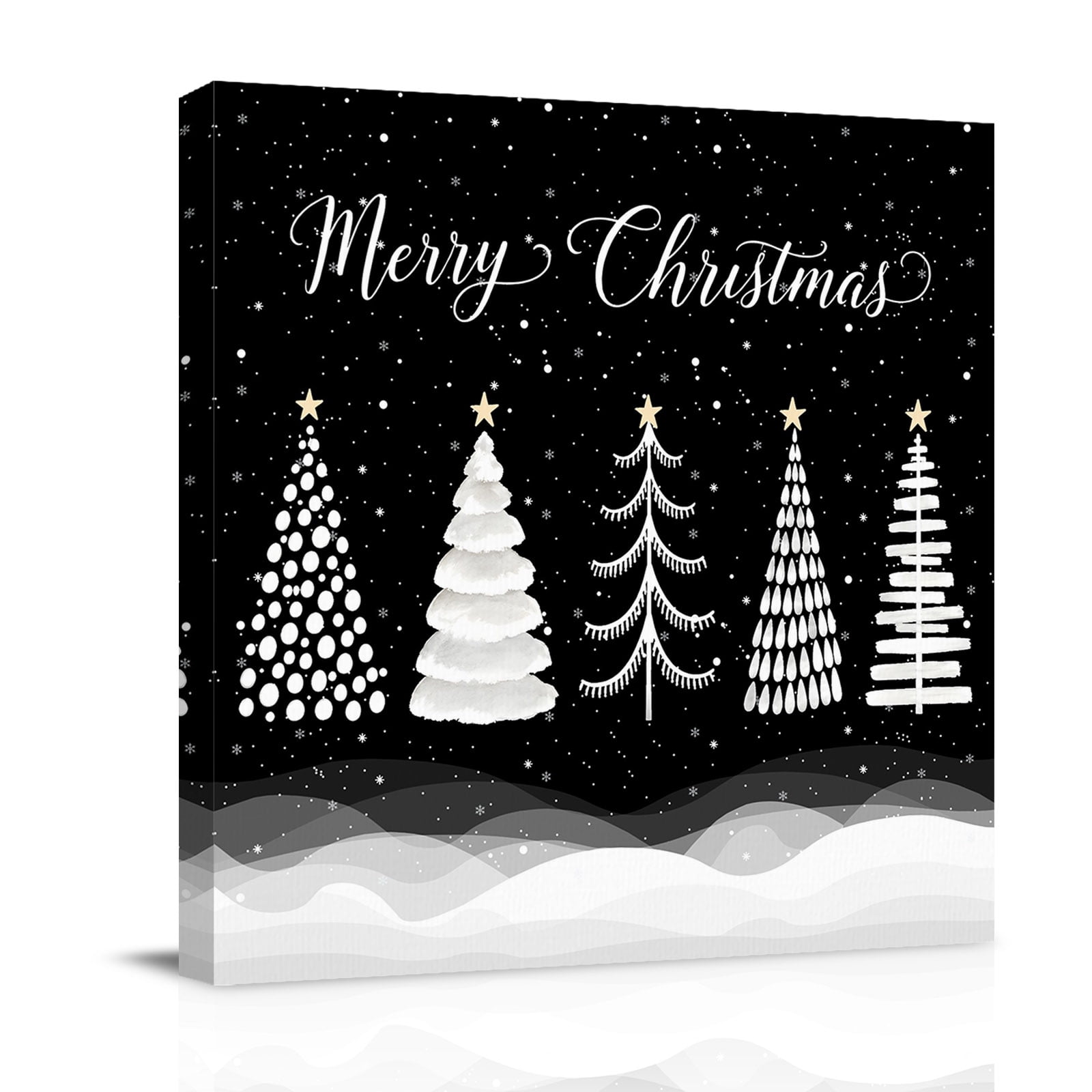 Canvas Wall Art Merry Christmas Framed Canvas Prints for Bathroom Desk Xmas Trees Snowflake Snowy Rustic Black Small Gallery Wrapped Wall Decor for Home Office Gifts 8 x8 Ship Next Day