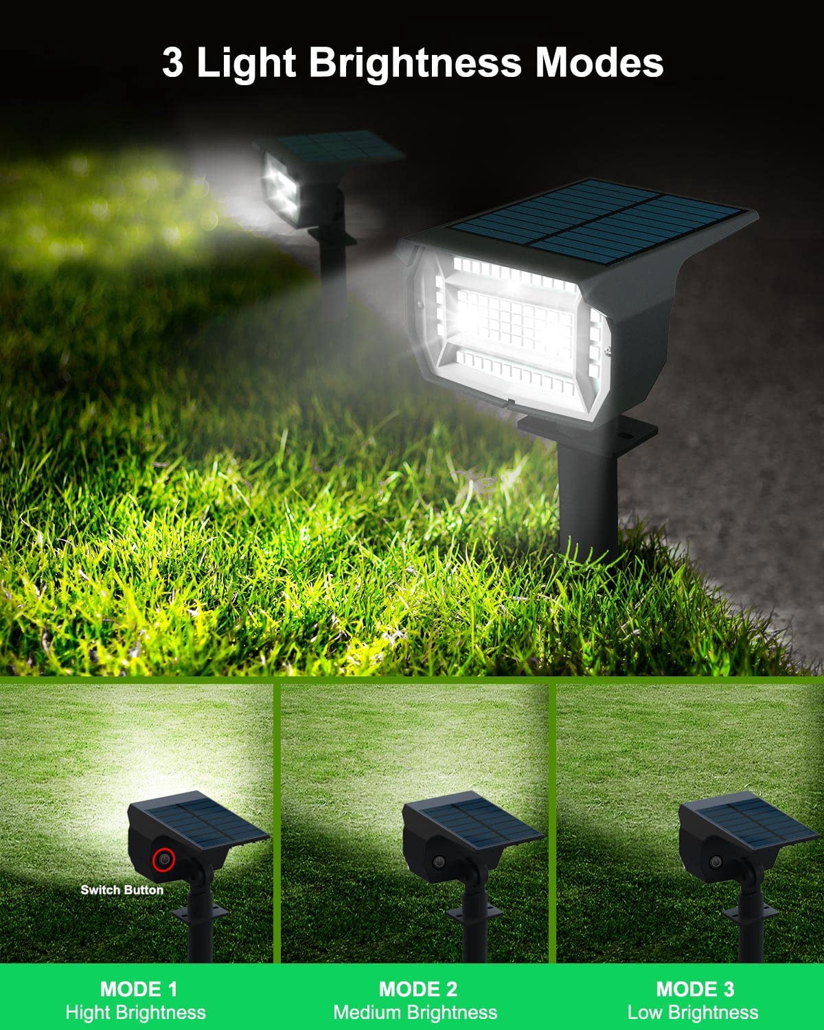 HOVMAP Solar Lights Outdoor 72 LEDs Solar Spot Lights 1500mAh Battery 3 Modes IP67 Waterproof ABS 6 Pack for Garden Yard Pathway, 6Pc White light