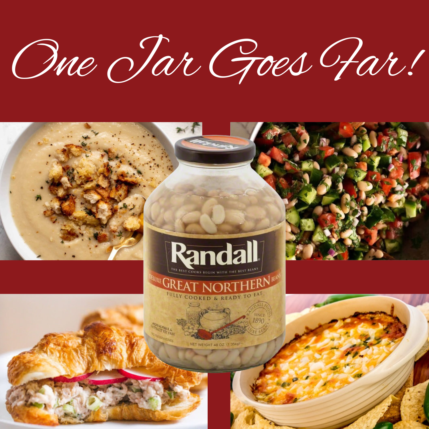 Randall Deluxe Great Northern Beans, 48 oz Glass Jar – Fully Cooked, Family Size (No Spice)
