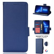Wallet Case for iPhone 14 6.1 Inch, Soft Silicone Lychee Pattern PU Leather Shockproof Flip Cover with Card Slots Holder Magnetic Clasp Lock Drop Resistant Kickstand Phone Case,Darkblue