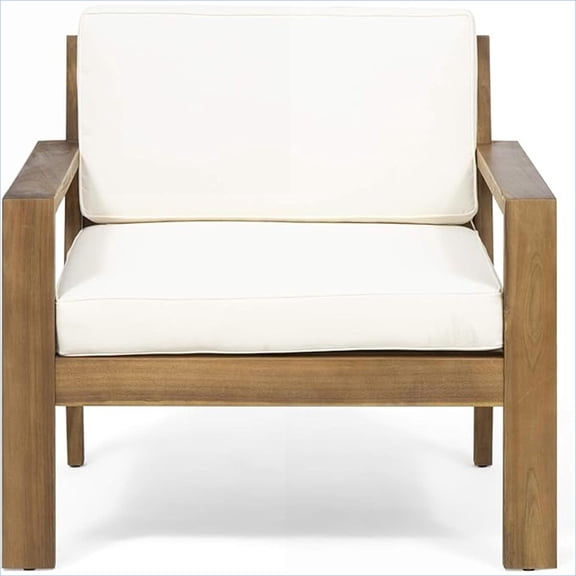 Outdoor Club Chairs | Classic Solid Wood Patio Seating for Backyard Porch | Water-Resistant Cushions | Cream | Acacia Wood