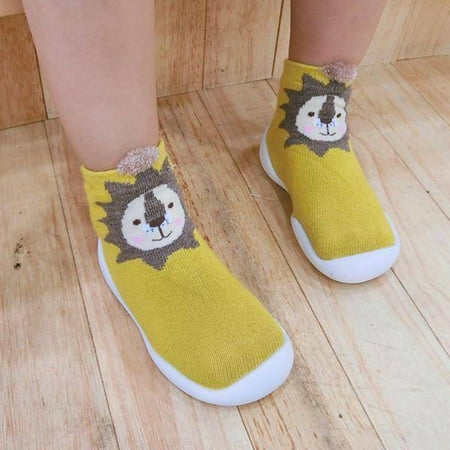 

MyBeauty Cartoon Animals Baby Anti Slip Floor Socks High Top Shoes with Soft Thick Sole Yellow Lion 23