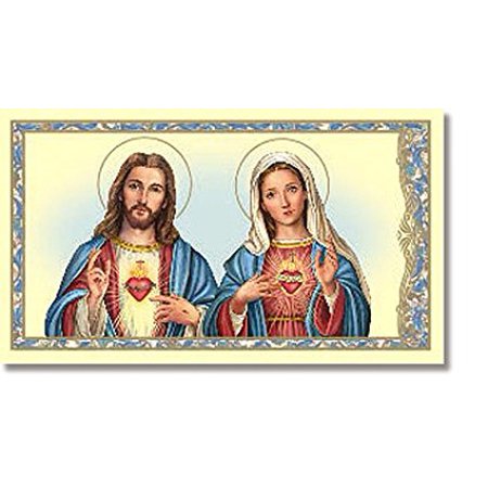 Religious Catholic Gift Jesus Christ Blessed Virgin Mary Madonna Prayer to the Sacred and the Immaculate Heart Holy Card, Cardstock -- 2 3/8 x 4 1/8