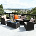 thumbnail image 1 of Costway 4PCS Outdoor Rattan Furniture Set Cushioned Sofa Armrest Table, 1 of 10