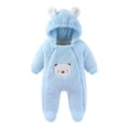 thumbnail image 2 of Mgmyaa Toddler Baby Boys Girls Jumpsuit Solid Color Fleece Hooded Romper Bear Ear Zipper Footed Jumpsuit Warm Outfit, 2 of 9