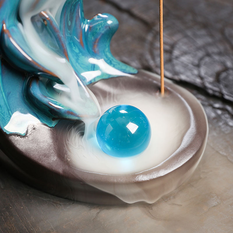 Ceramic Reflux Incense Burner Tower Home Decoration Holder Waterfall Incense Burner with 60 Backflow Incense Cones Lotus Backflow Incense Holder Ceramic Censer