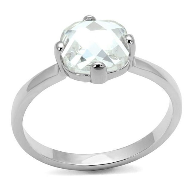 Alamode LO4080-7 Bague en Laiton Rhodié pour Femmes avec CZ de Qualité AAA en Transparent - Taille 7