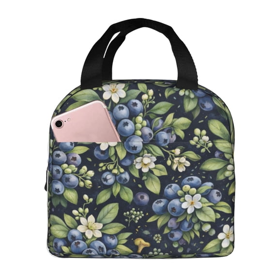 Blueberry Floral Lunch Bag Reusable Thermal Lunch Box with Handle for Women and Men