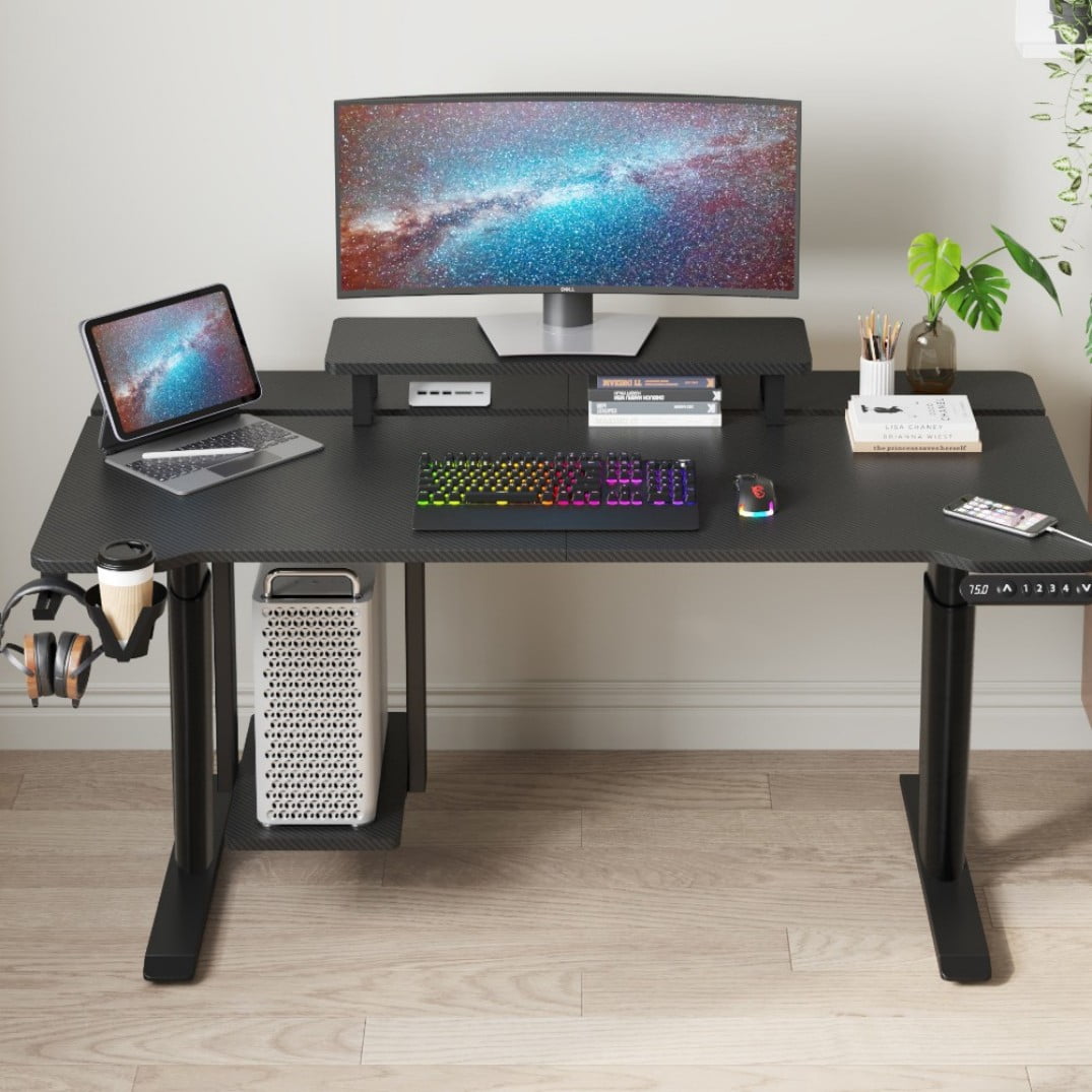 63" Dual Motor Electric Standing Desk, Height Adjustable Sit Stand Desk 28"-46", 265 LBS Computer Desk with Splice Board, Type-C & Cable Management, Black