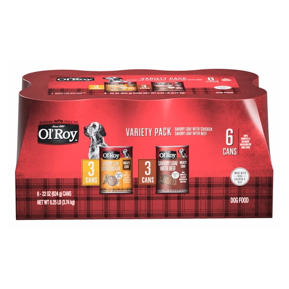Ol' Roy Savory Chicken Meaty Pate Wet Dog Food Variety Pack, 22 oz Can, 6 pack