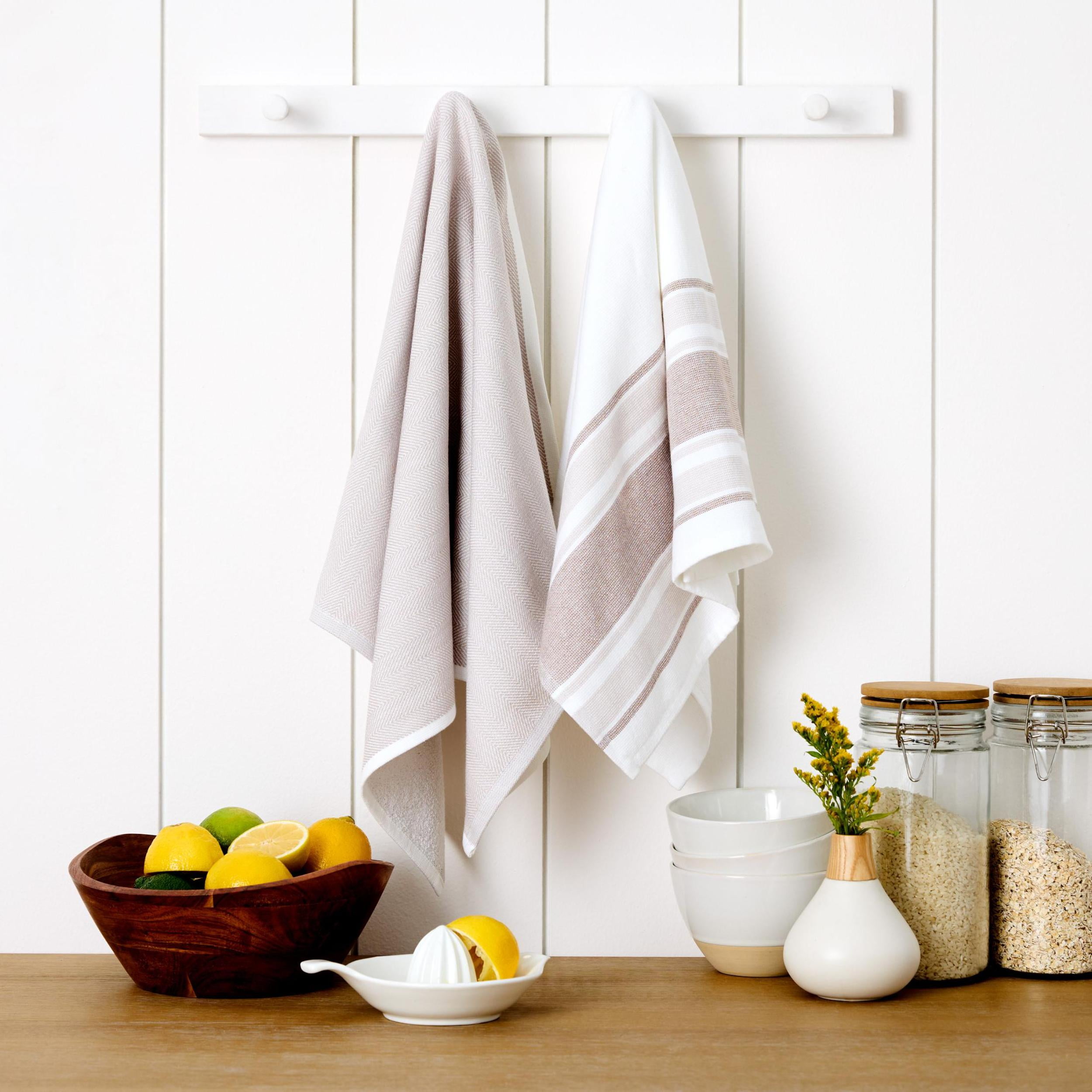 Beautiful Home by Drew Barrymore 2-Piece Yarn Dyed Kitchen Towel Set, Porcini Taupe, 20"W x 30"L