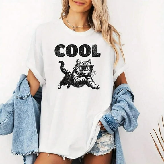 Vintage Cool Cat Graphic Uni T-Shirt, Funny Drawing Shirt, Retro Tee Cat Lovers, Cat Mom Dad Gif, Cat Lady Clog, Unique Animal
