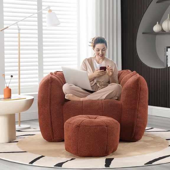 Tabaray Bean Bag Chairs with Ottoman, Bean Bag Couch for Adults, Bean Bag Sofa with High Resilient Foam, Modern Lazy Sofa Chair with Armrests for Living Room, Bedroom, Gaming Room, Apartment Brown