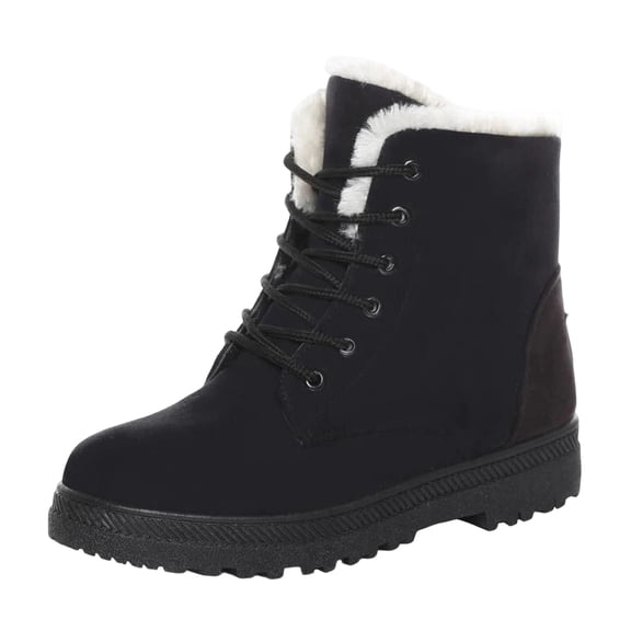 D-384 Black Ladies Plus Size Winter Snow Boots Casual Warm Fleece Lined Lightweight Comfortable Fall Trendy Short Boots