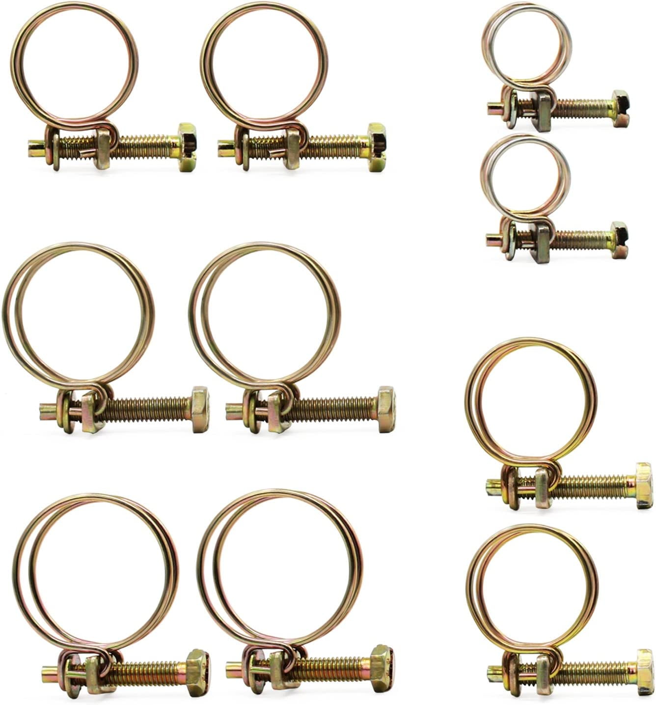 HSEAMALL 50PCS Adjustable Double Wire Hose Clips Clamp 5Size Steel Wire