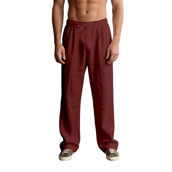 SAWOBUUN Men's Casual Pants Drawstring Elastic Waist Lightweight Loose Fit Summer Solid Trousers with Pockets