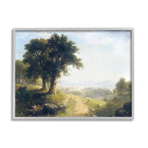 Stupell Industries Classic Rural Oak Landscape Landscape Painting Gray Framed Art Print Wall Art, 14 x 11