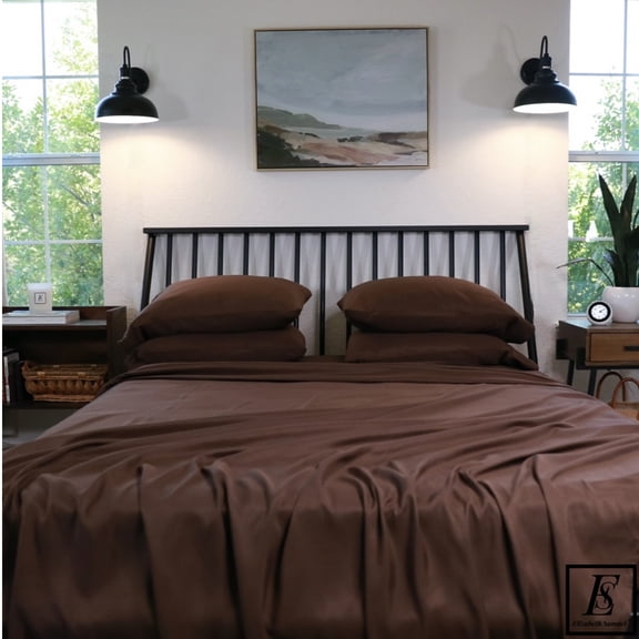Elizabeth Samuel – Chocolate Brown Queen Size Bed Sheet Set 100% - 15” Deep Pockets Soft, Cooling, and Machine Washable 6 pieces - 4 pillowcases, 1 flat sheet, 1 fitted sheet (Brown, Queen)