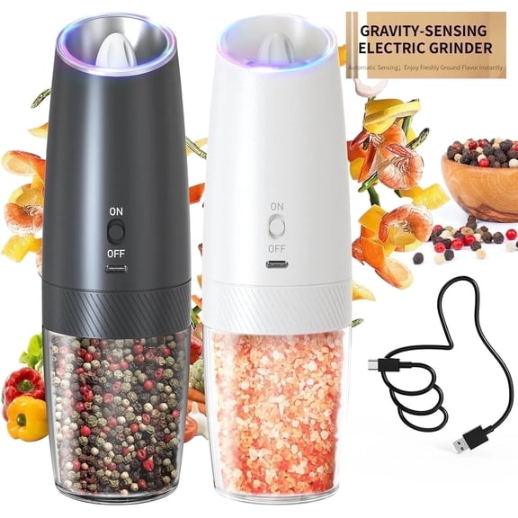 MSAS Gravity Auto-Start Electric Salt & Pepper Grinder Set,Rechargeable, for Kitchen and BBQ, 2 Pack