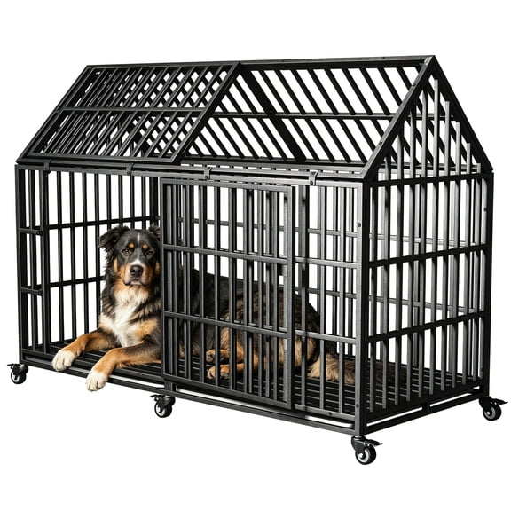 64'' Heavy Duty Dog Crate, Extra Large Dog Cage for Large Dogs, Indestructible Dog Crate, Dog Kennel Indoor for Two Dogs