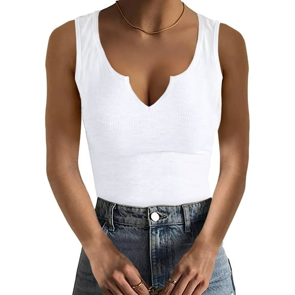 Ladybranch Women's Sleeveless Shirt Ribbed Fitted Scoop Neck Basic Tank Top Slim Sporty Workout Tops White(White,S)
