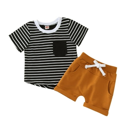 

Toddler Boys Short Sleeve Striped Prints Tops Shorts 2PCS Outfits Clothes Set For Babys Clothes