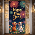 thumbnail image 5 of Fireworks Happy New Year Banner Kitten New Year Display Colorful Fireworks Golden Text Holiday Background for New Year Party Holiday Celebration Indoor Decoration, 5 of 5