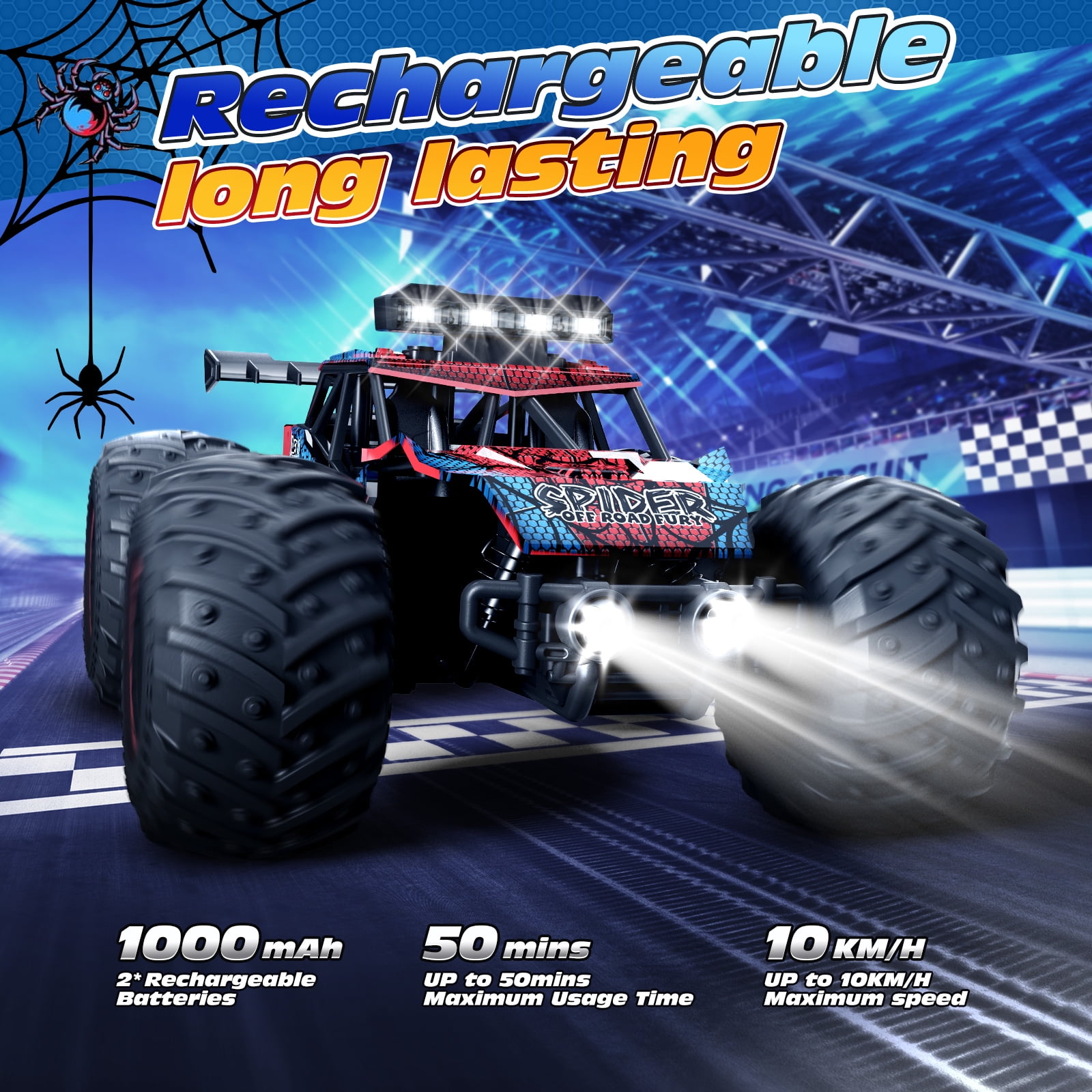 Teonock RC Truck Remote Control Car for Kids, 1:20 Scale off Road 2WD RC Cars with LED Lights, 50 Min Run Time, 2.4GHz All Terrain Toy Vehicle Gifts