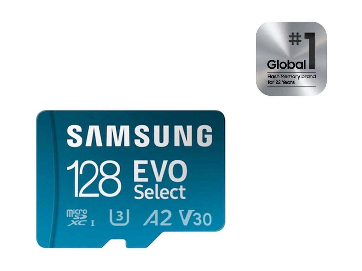 Samsung EVO Select MB-ME128SA - Flash memory card (microSDXC to SD adapter included) - 128 GB - A2 / Video Class V30 / UHS-I U3 / Class10 - microSDXC UHS-I