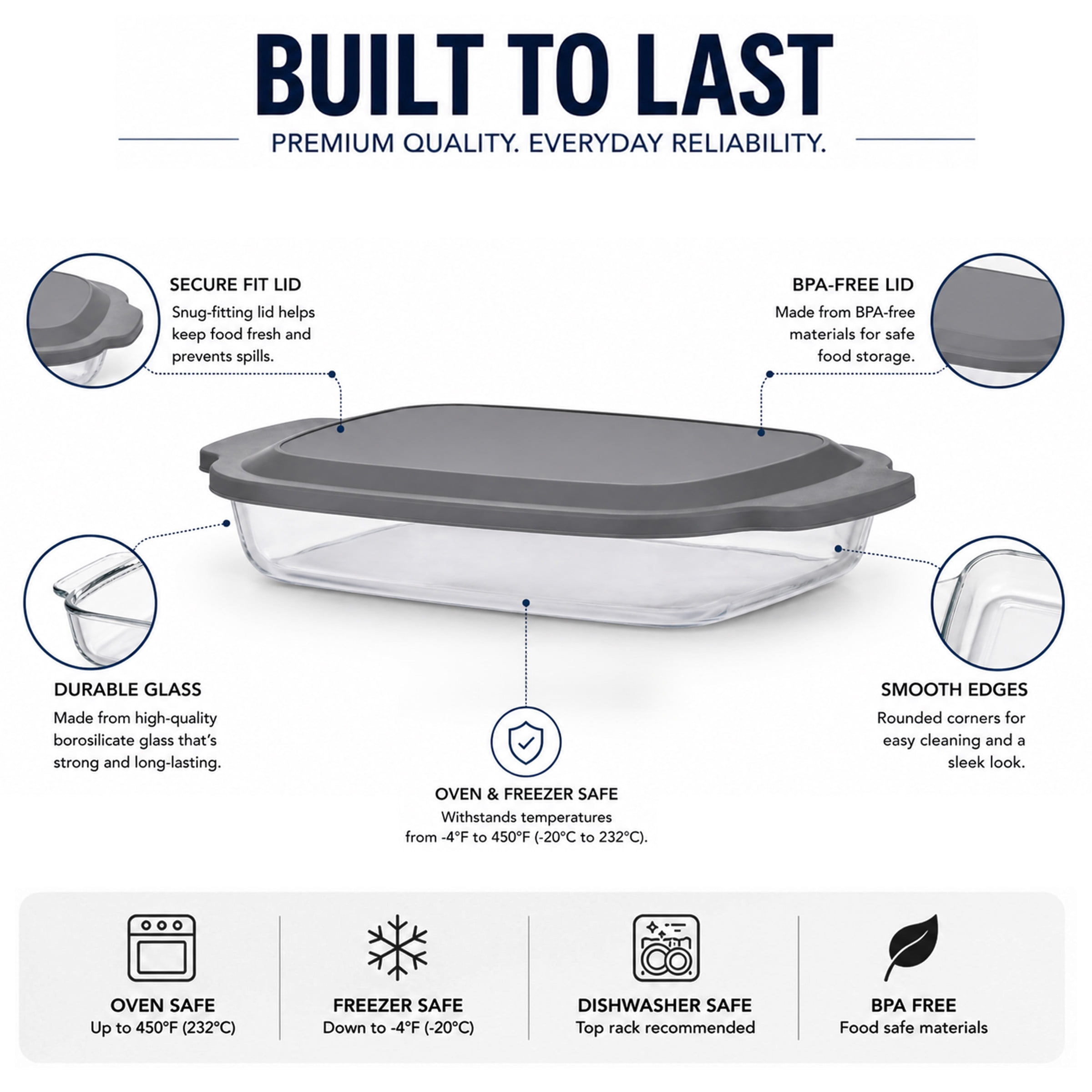 Sorbus 3.5L Borosilicate Glass Baking Dish with Lid, Deep Rectangular Bakeware Pan