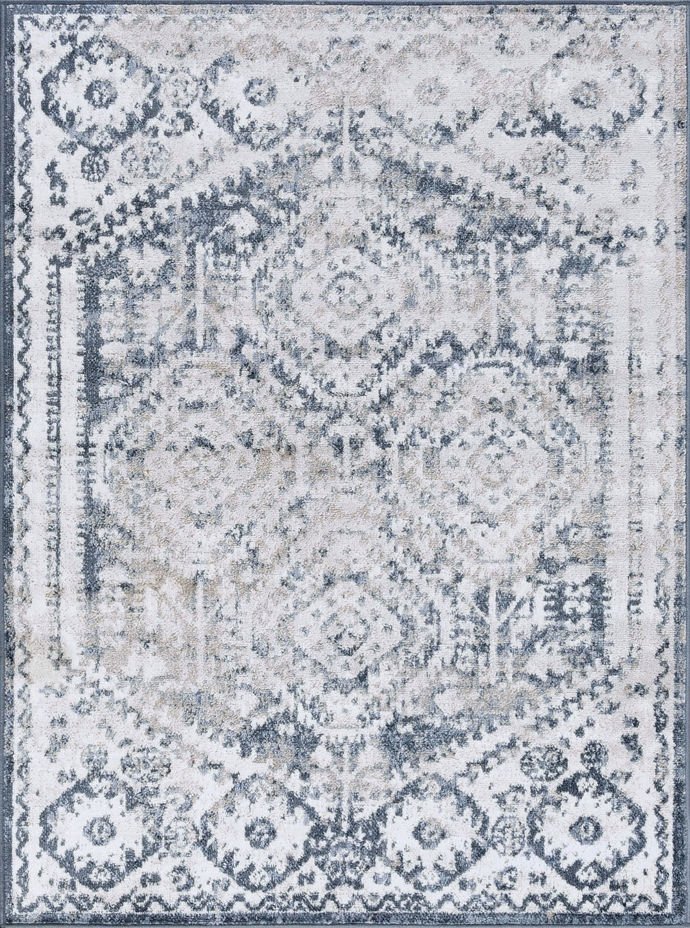 Bliss Rugs Vintage Traditional Geometric Area Rug, Indoor Rugs for Living Room, Dining Room, Bedroom | Blue, 4' x 6' (4'x5'3'')