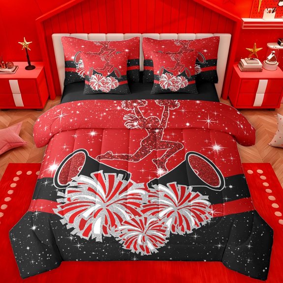 Castle Fairy Cheerleading Cheerleader Twin Bedding Sets 7-Piece for Girls,Girly Dreamy Dance Bedding Comforter Set Microfiber,Bling Glitter Breathable Sheet Sets,Microfiber Bedroom Decor,Reversible